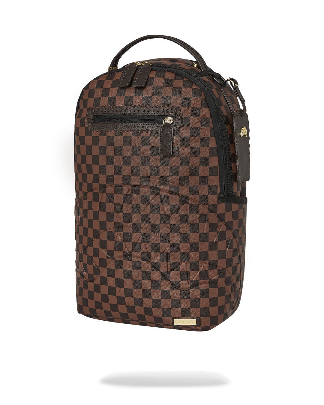 Faux leather backpack with separate velour laptop compartment and mesh organizer pocket