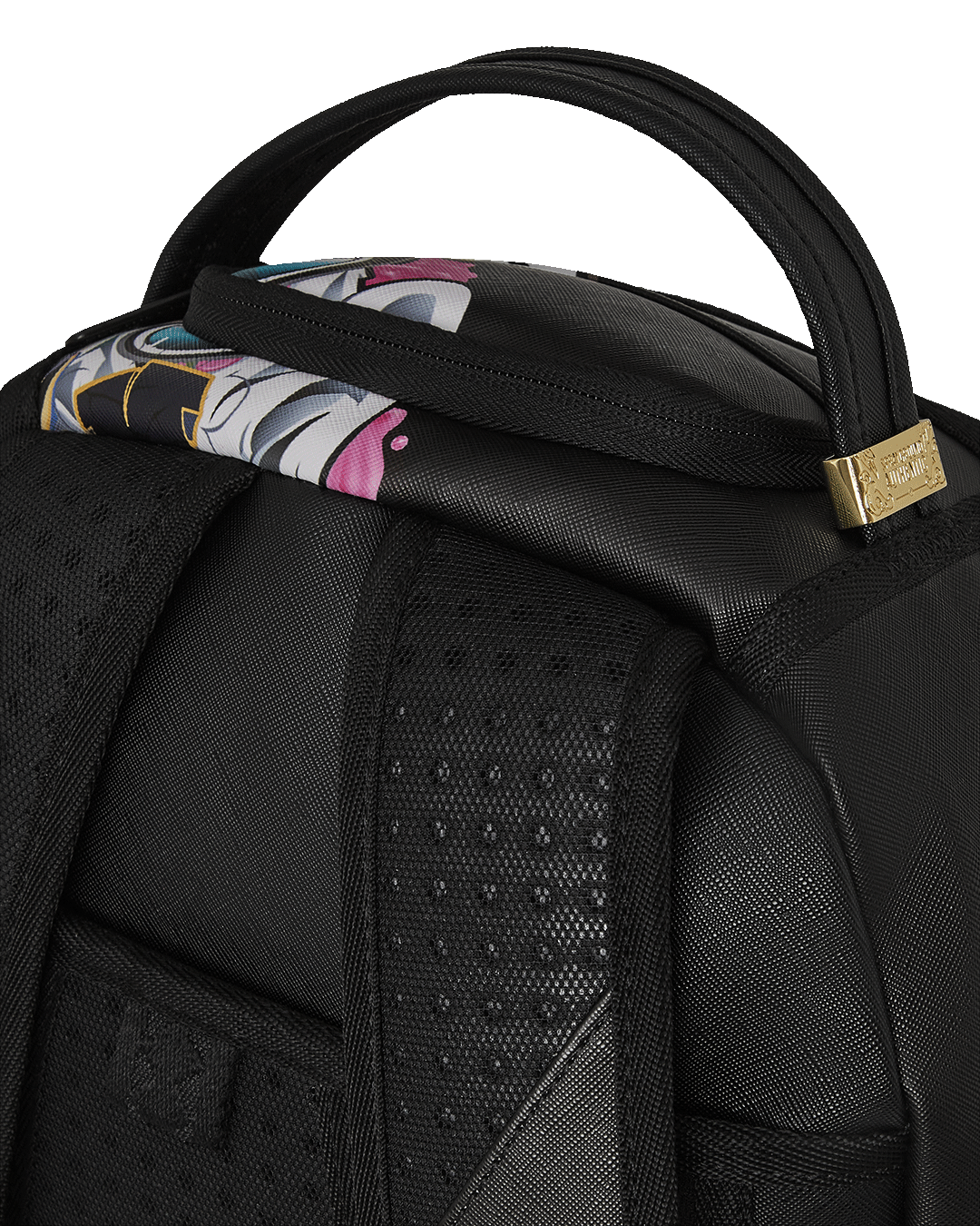 Back sleeve sliding onto luggage handle, ideal for travel.