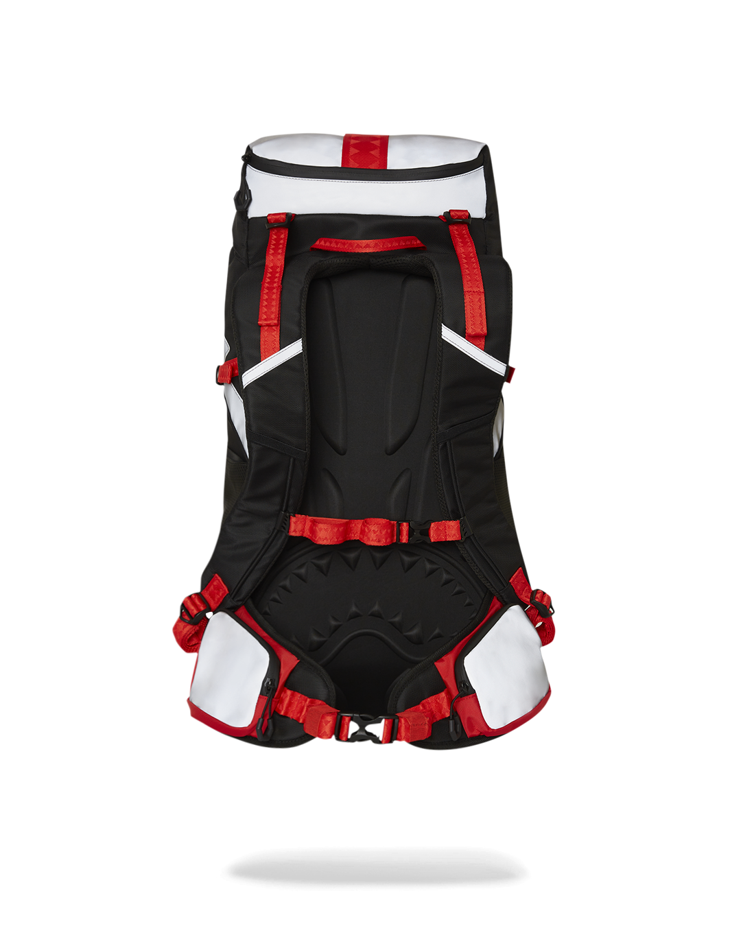 Front view of the Adventure Ready Arctic Trekking Backpack showcasing reflective fabric and pockets.