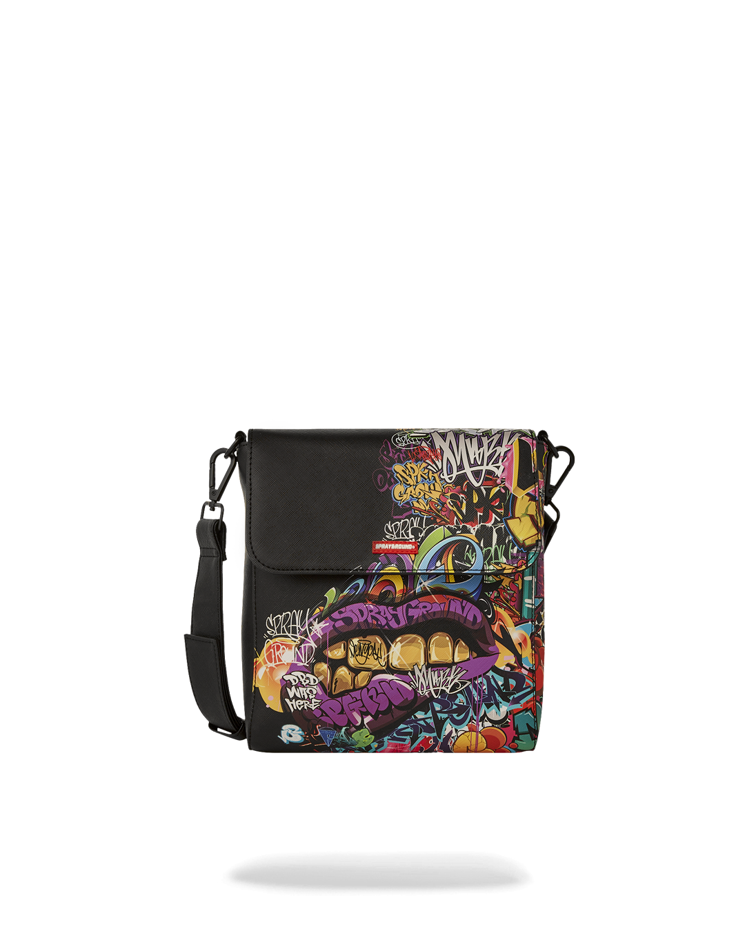 Close-up of the bag's faux leather exterior and adjustable strap