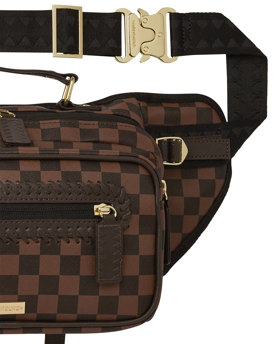 Close-up of the adjustable strap on the leather crossbody bag.