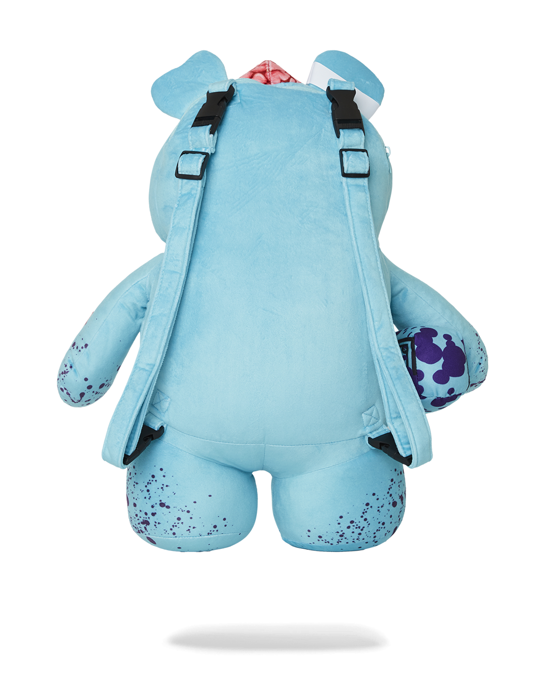Gory Zombie bear plush backpack being worn on back with adjustable straps