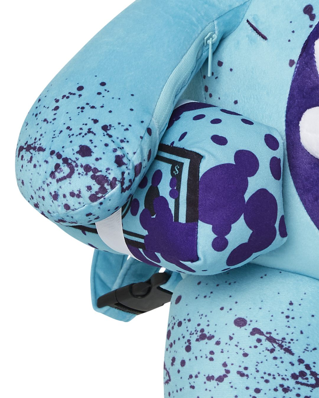 Gory Zombie bear plush backpack being worn on back with adjustable straps