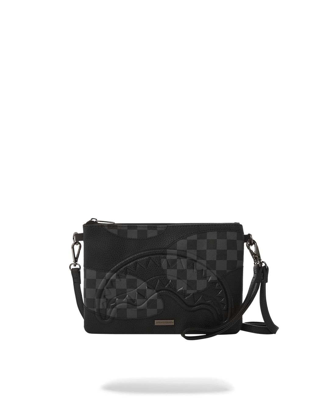 Ghost Wave clutch styled as a wristlet pouch with a cocktail dress