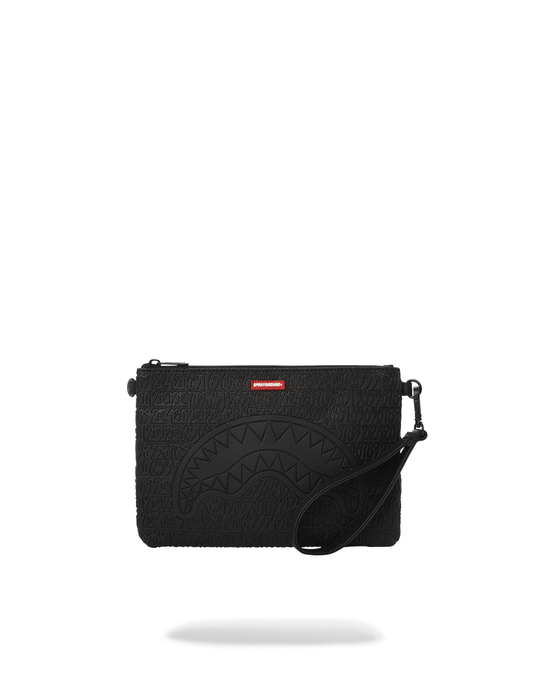 Embossed fabric convertible clutch with wristlet strap, showcasing its sleek design