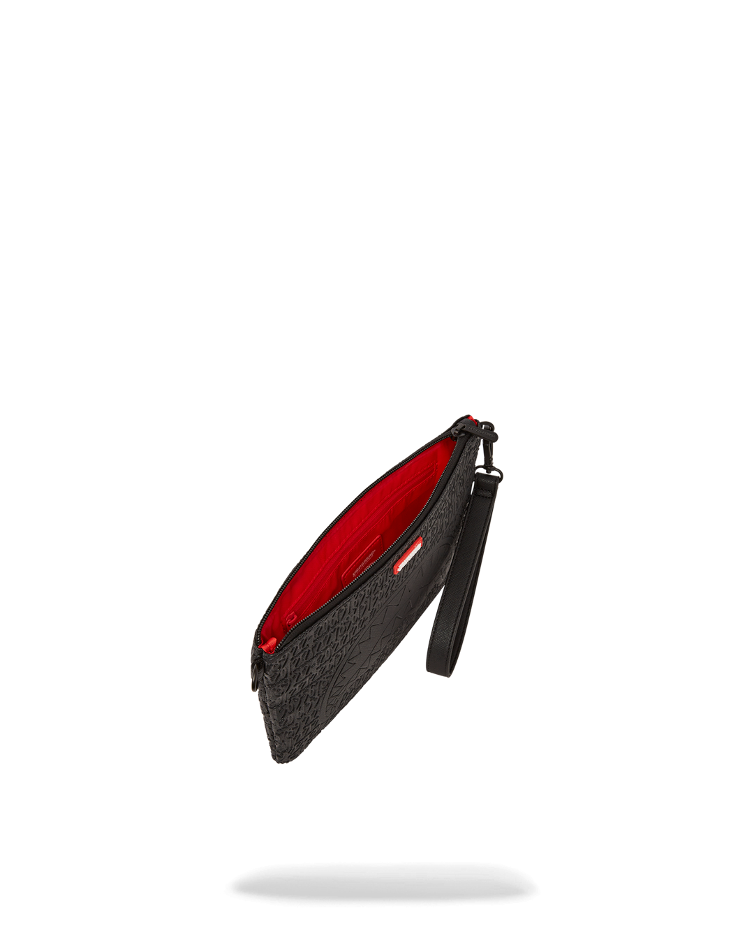 Close-up of the clutchs zip closure and handle