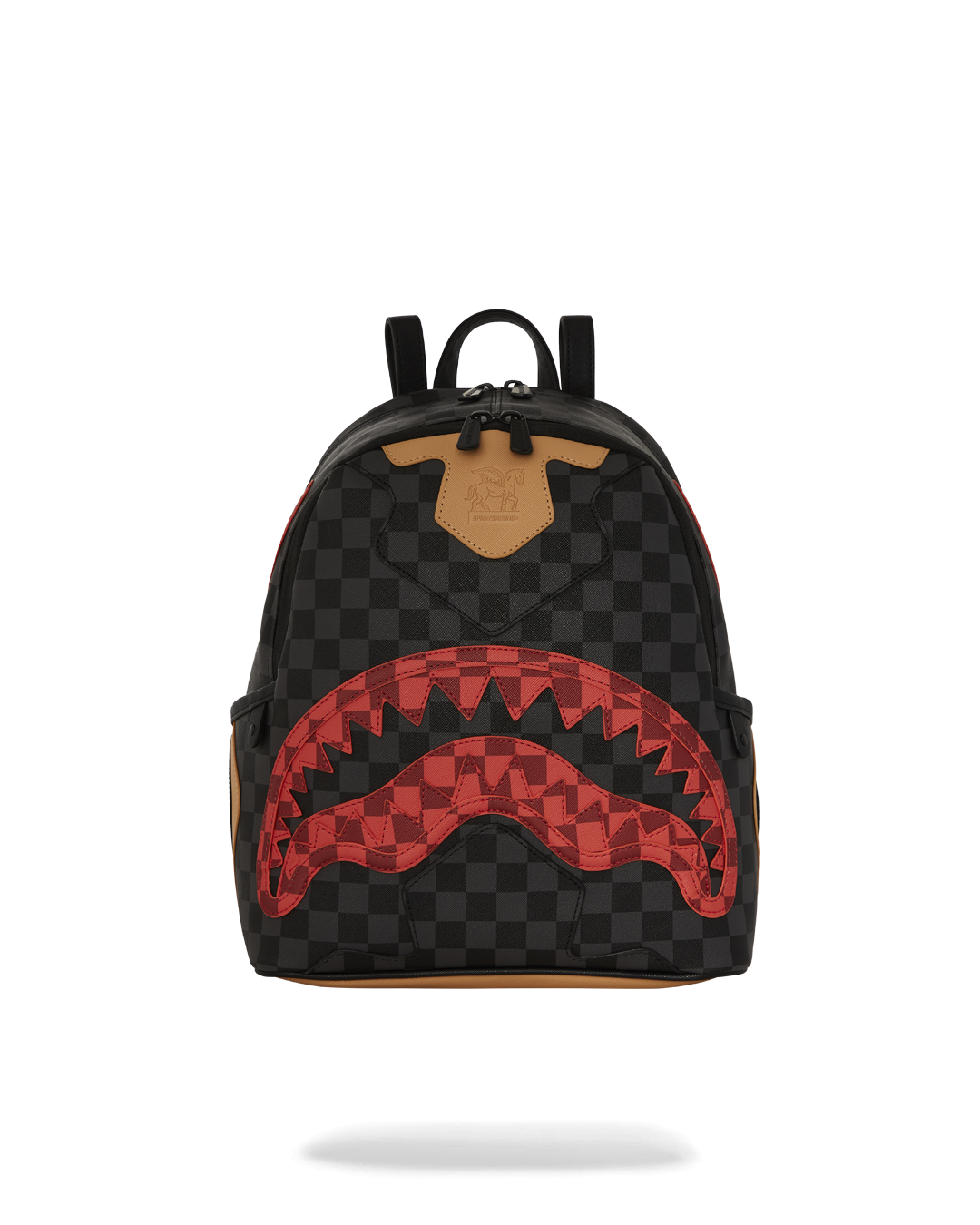 Front view of the faux leather tote with gold zipper accents