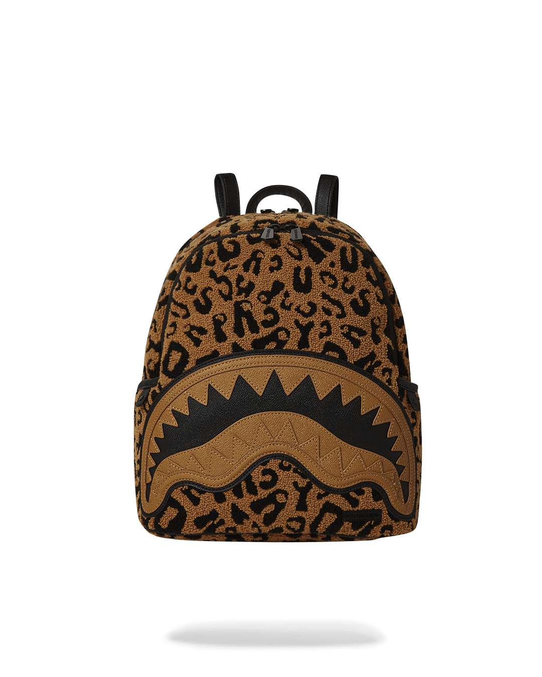 Front view of stylish female backpack in faux leather with gold zipper detailing