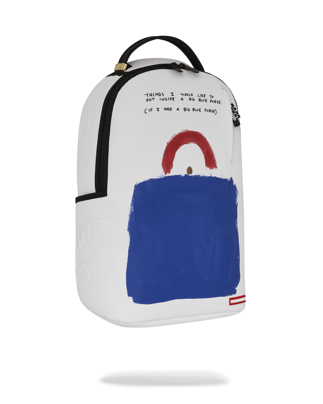 Side profile of art backpack with adjustable straps and water-resistant fabric