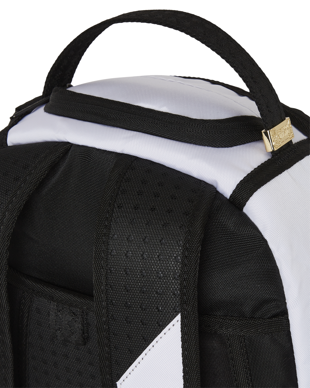 Open interior view of the clear Sprayground backpack featuring velour laptop sleeve and organizer pockets
