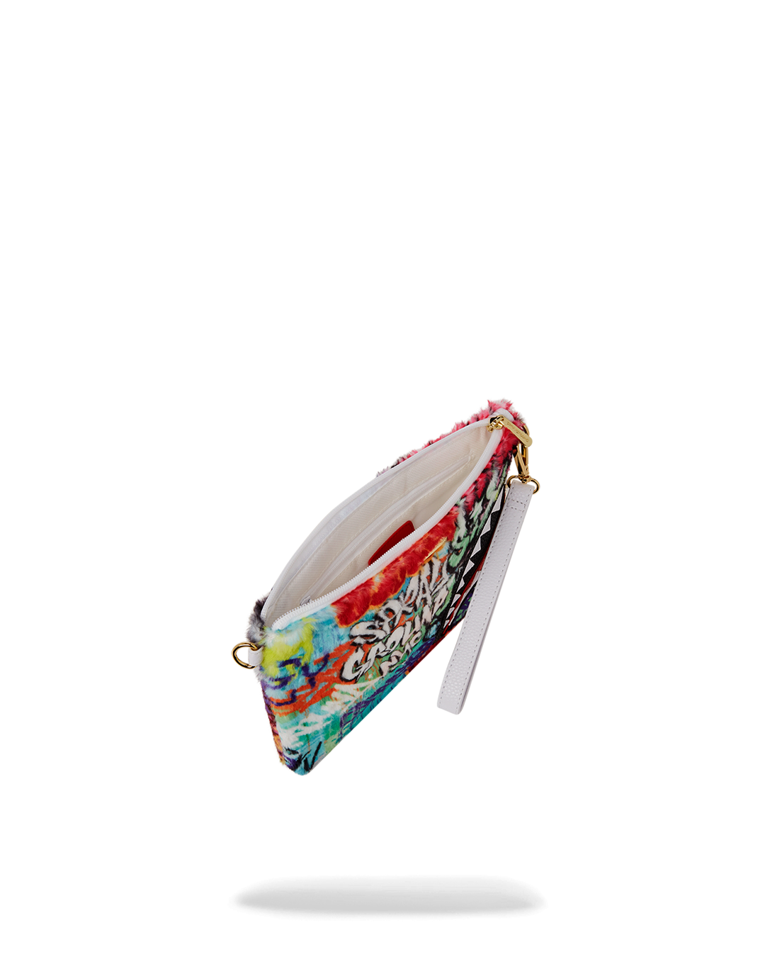 Interior pocket of the graffiti clutch showing space for essentials.