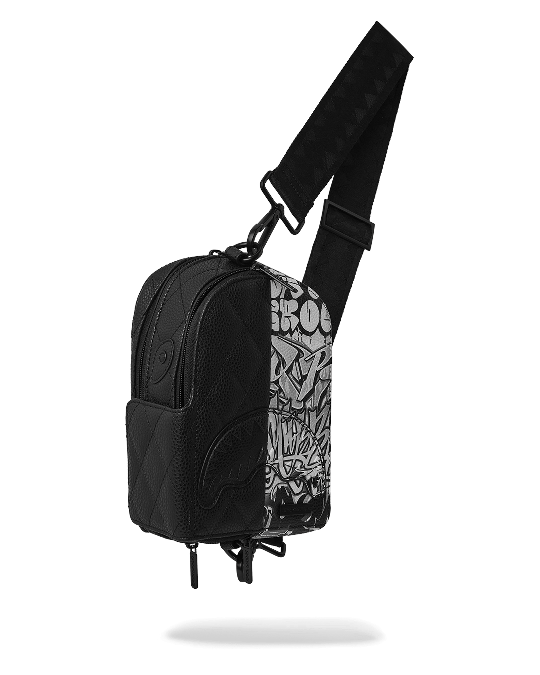Dark Wave Leather Crossbody Sling Backpack back view with adjustable strap