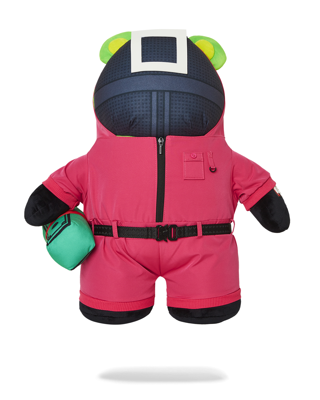 Squid Game Teddy Bear Backpack front view with pink soldiers design