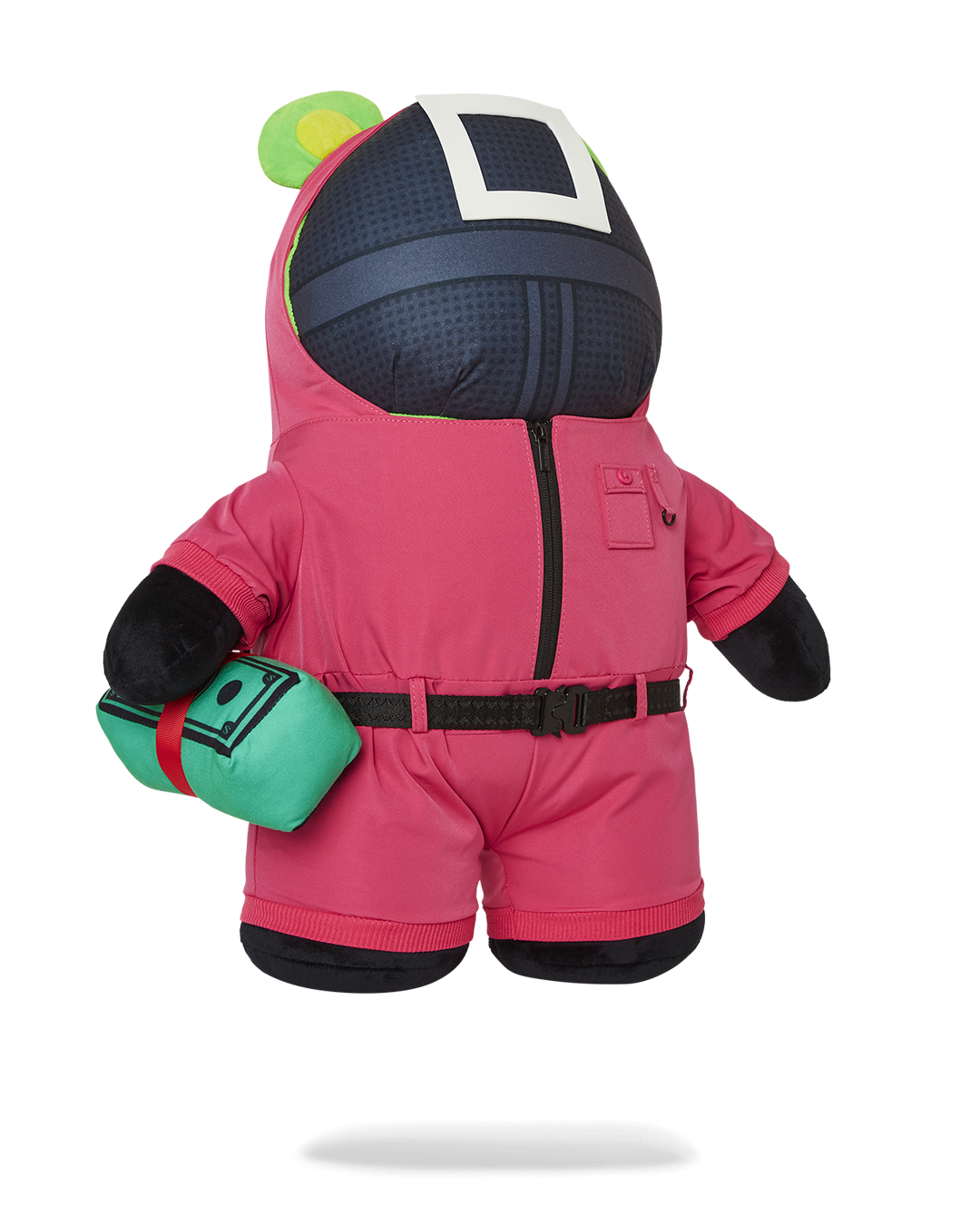 Squid Game Limited Edition Teddy Bear Backpack back view with large zippered pocket