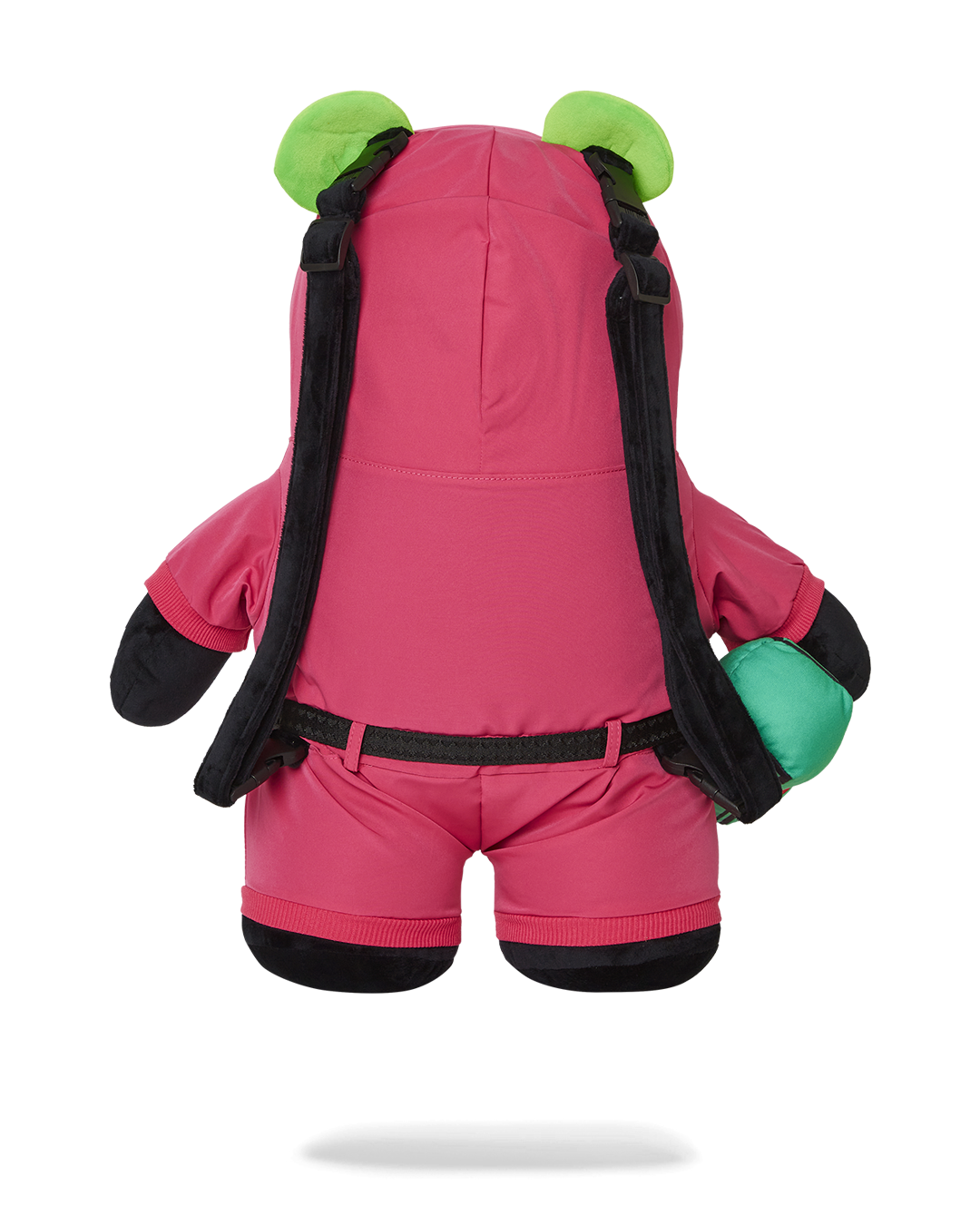 Squid Game Bear Backpack side view showing zippered pockets and adjustable straps