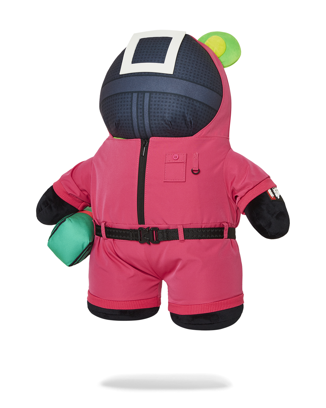 Squid Game Teddy Bear Backpack front view with pink soldiers design