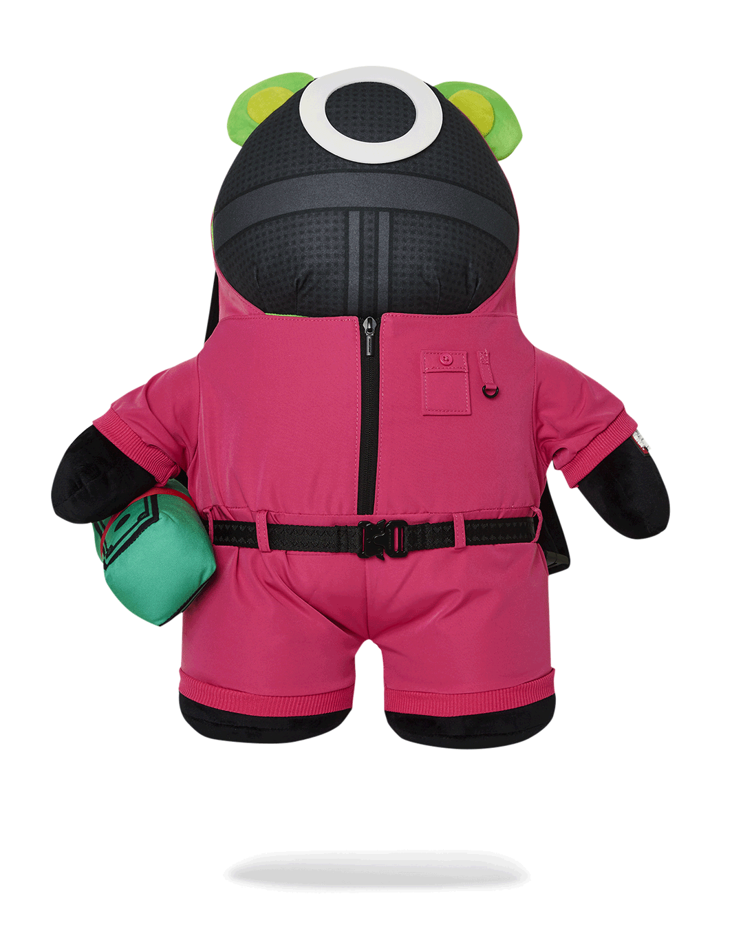 Squid Game Teddy Bear Backpack front view with pink soldiers design