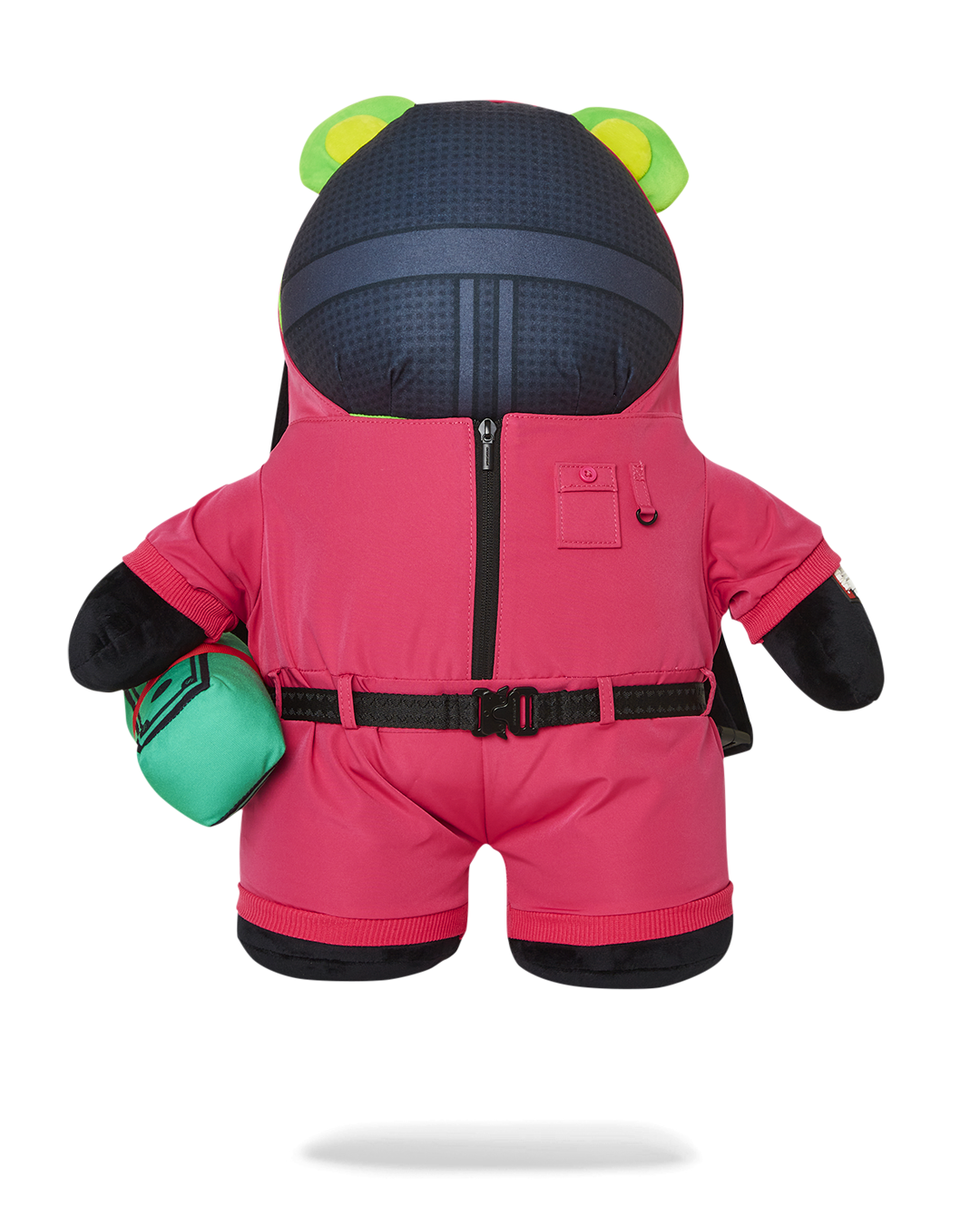 Squid Game Limited Edition Teddy Bear Backpack back view with large zippered pocket