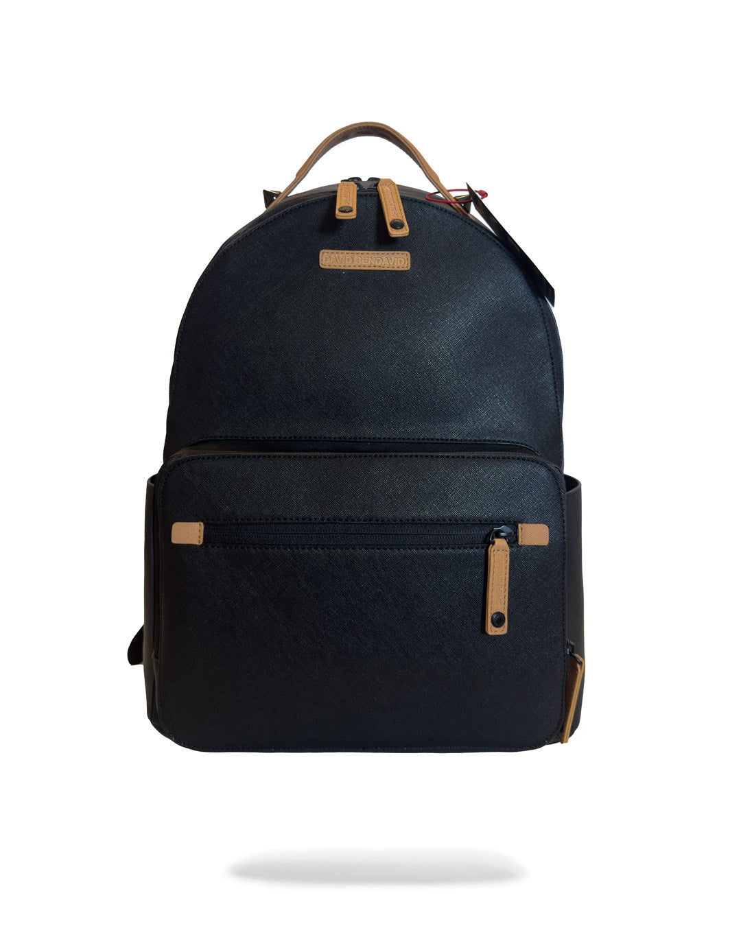 Front view of limited edition Sprayground backpack worn by model on city street