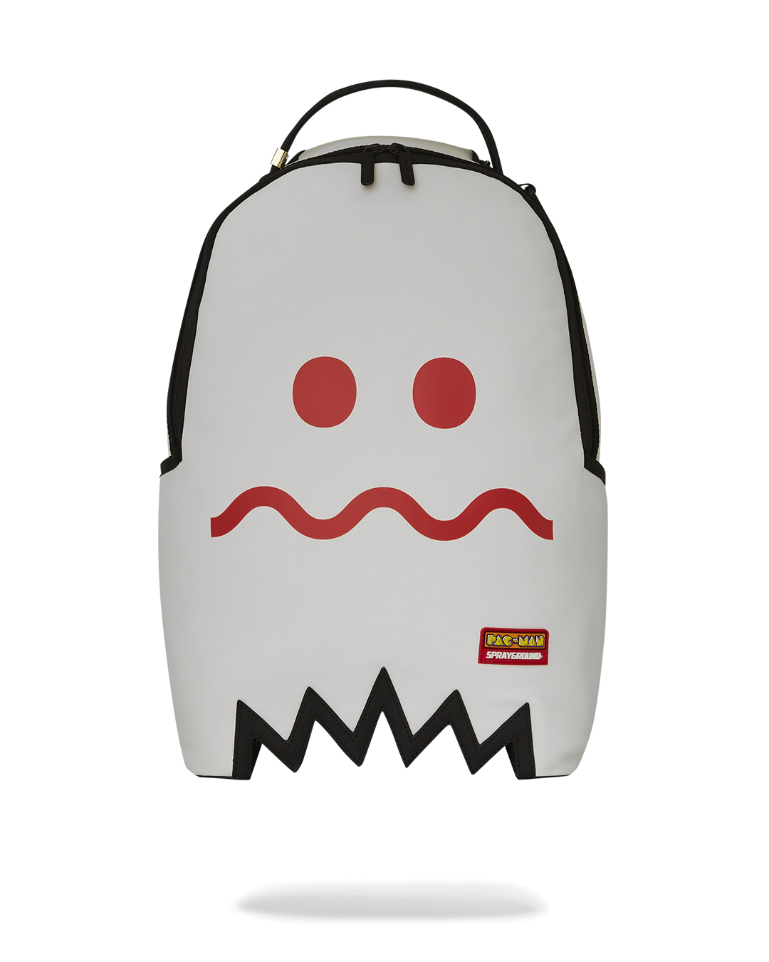 Side pocket detail on the Sprayground backpack, showcasing faux leather and functionality