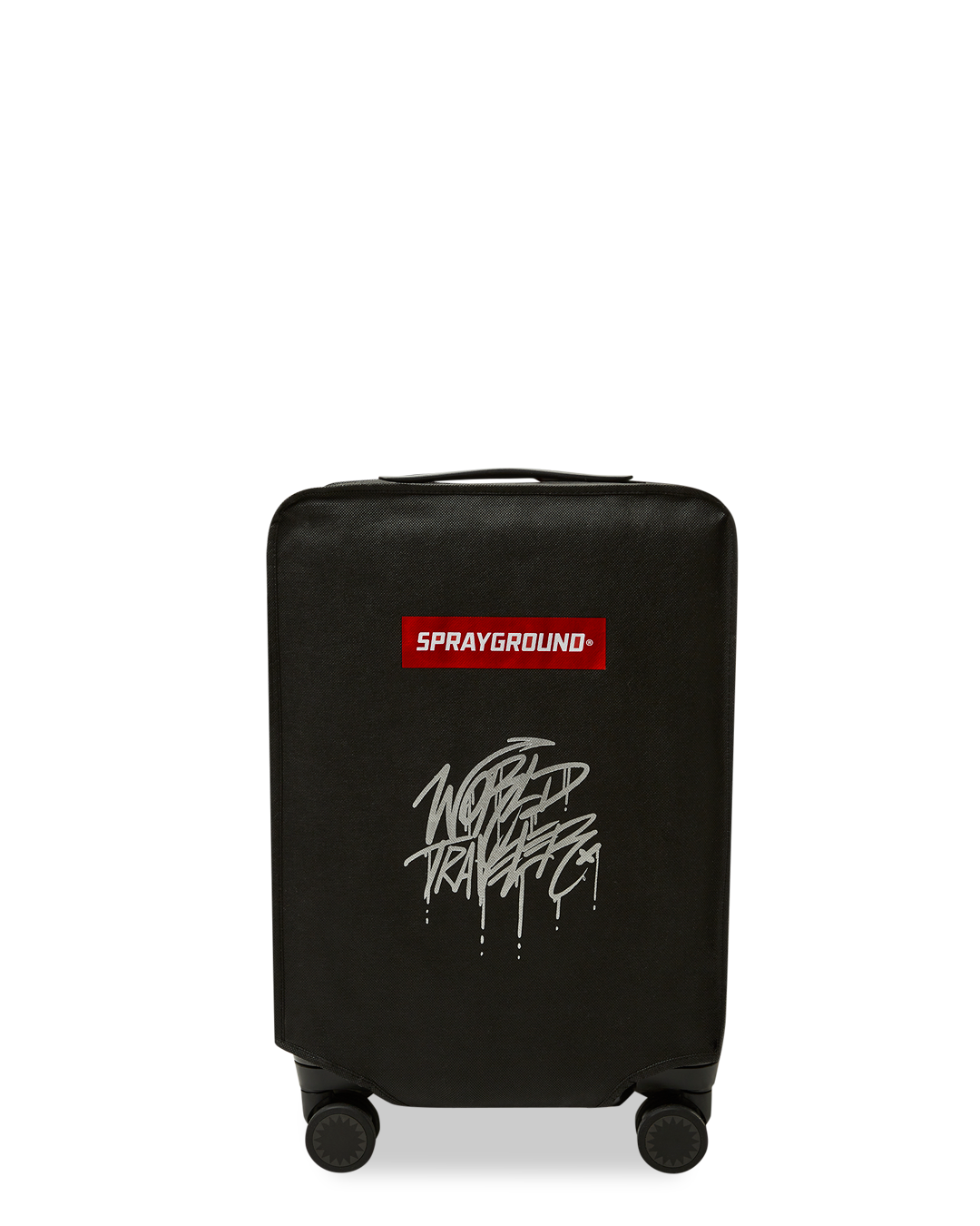 Sprayground hardshell carry-on luggage in use at an airport, showcasing its durability and smooth movement
