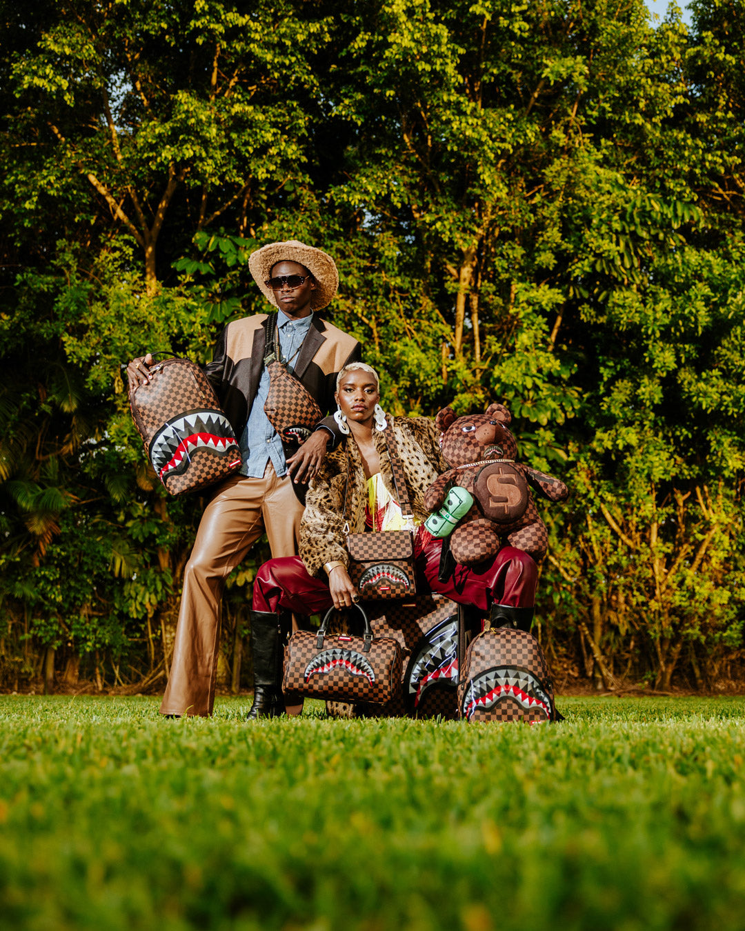 Soft shell carry-on luggage with lenticular sharkmouth exterior, showcasing its stylish design.