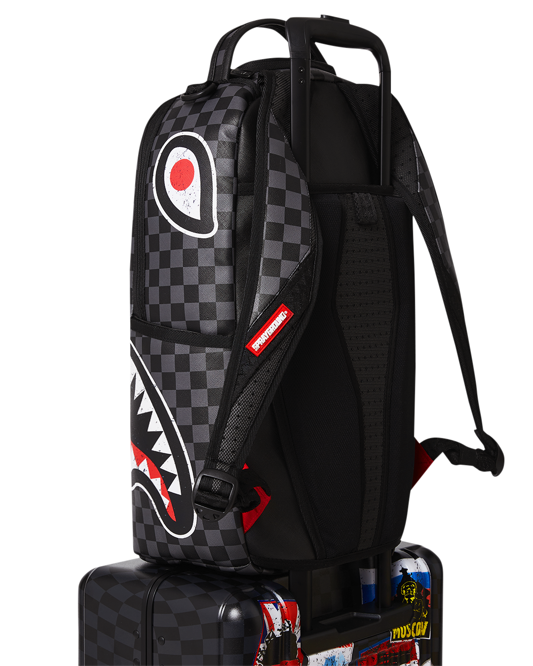 Sharknautics Hardshell Carry-On Luggage in use at an airport, demonstrating its double spinner wheels and smooth navigation.