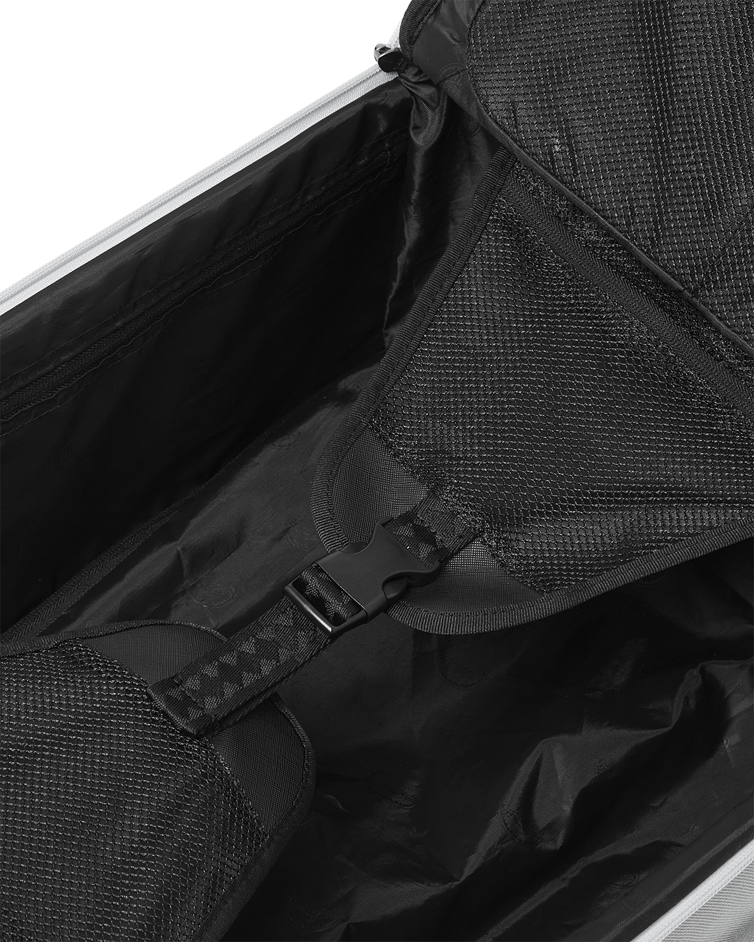 Proximo Special Ops hard shell carry-on luggage interior with multiple pockets and shark print satin lining