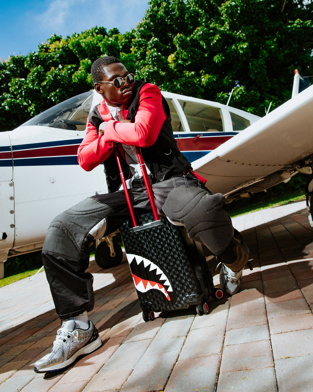 Interior of Sharknautics Carry-On Luggage, featuring multiple pockets and compression straps for organization.