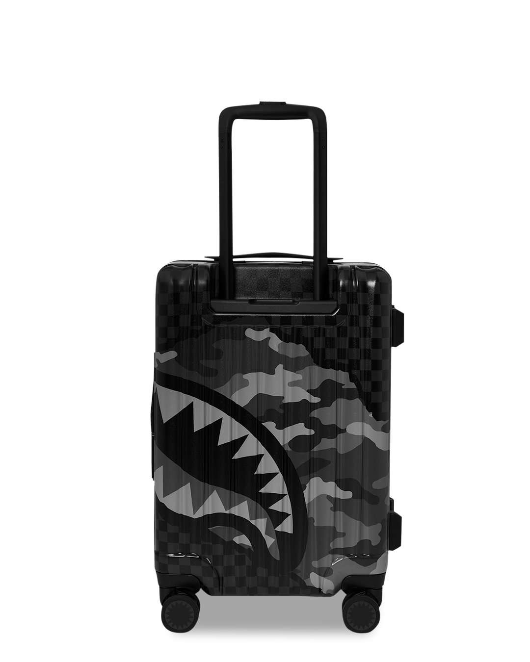 Open interior of the hard shell luggage showcasing multiple pockets and organization features.