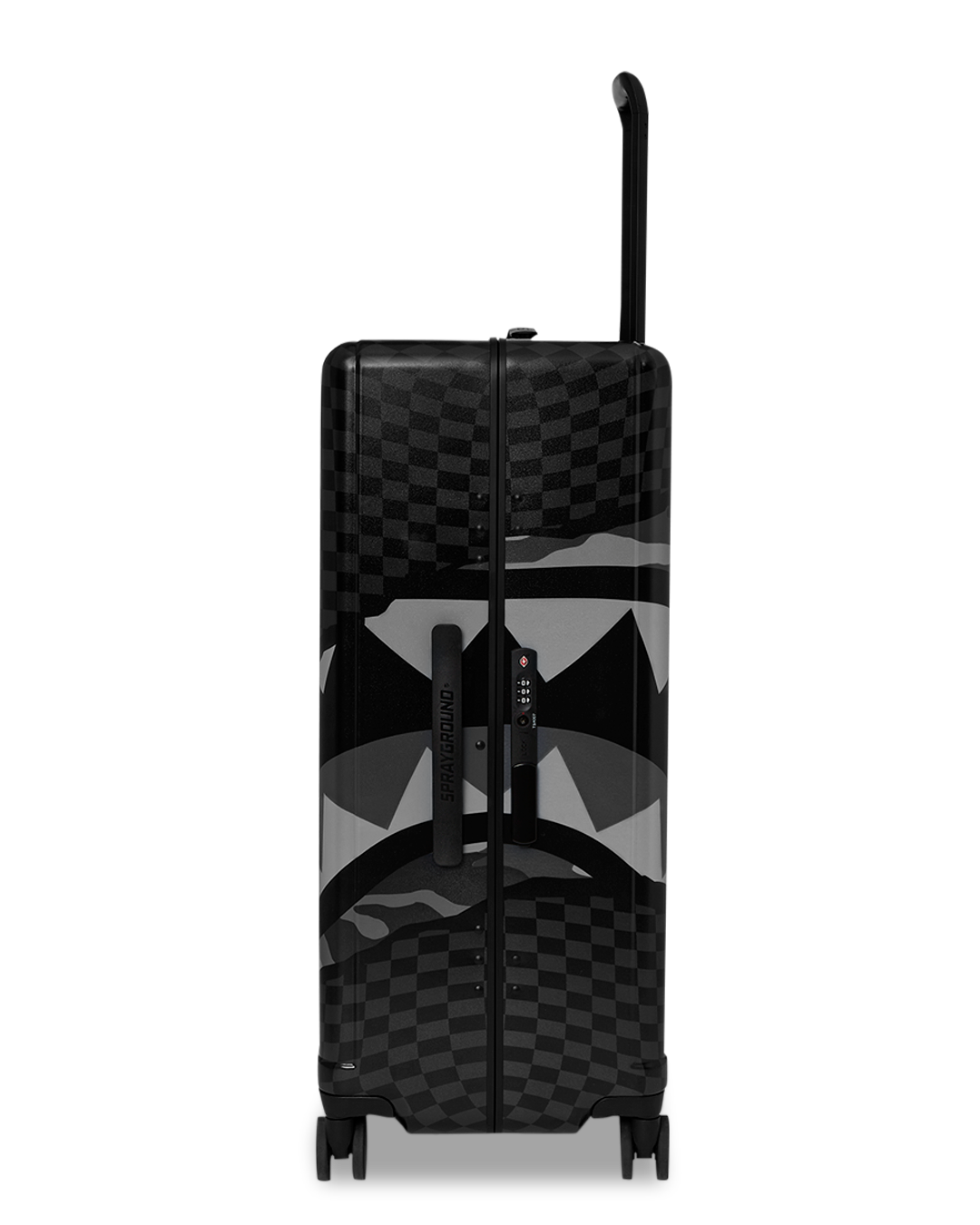 Riptide Shark Nautics hard shell luggage featuring double spinner wheels.