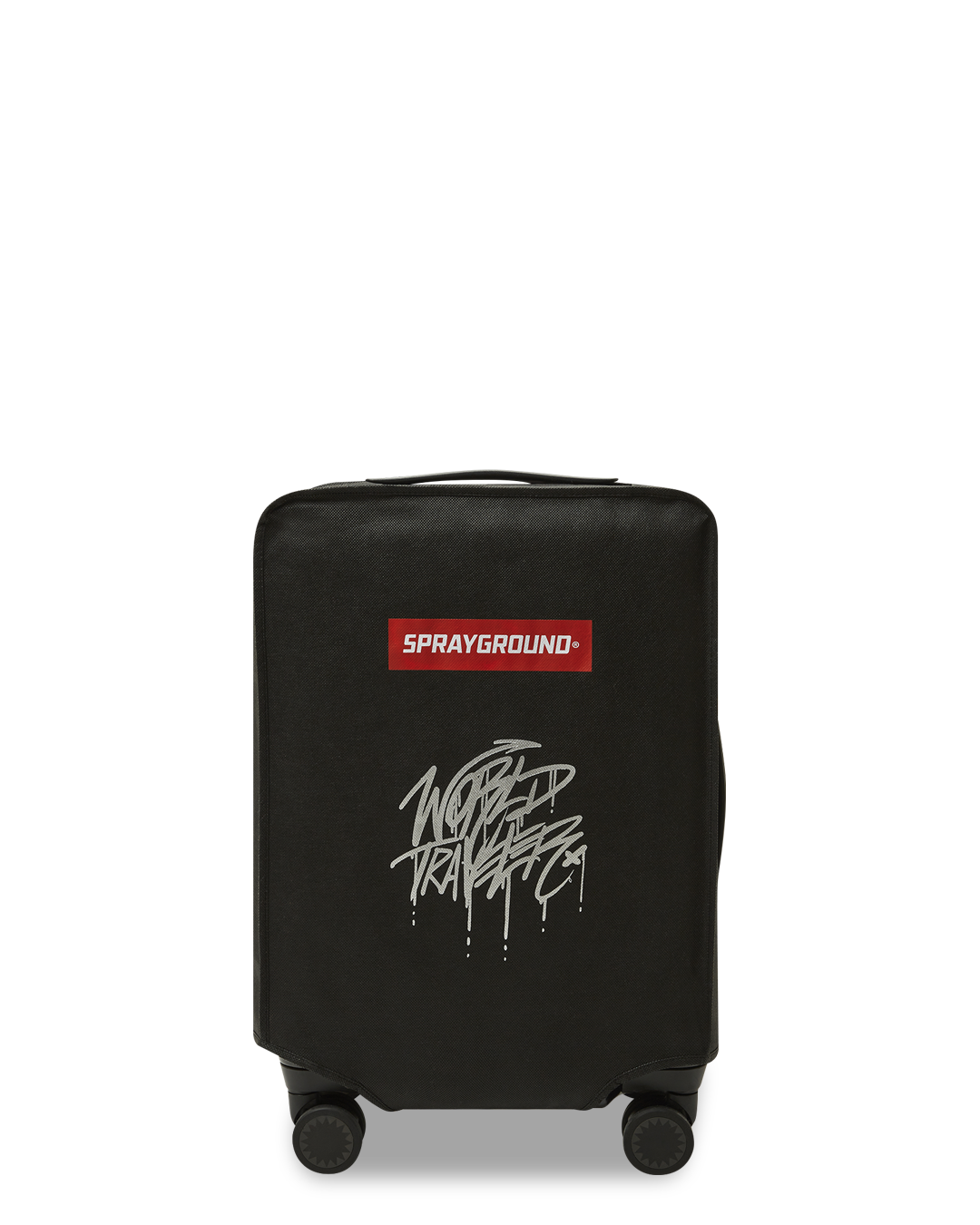 Sharkitecture luggage interior with mesh organizer pockets and fastening straps