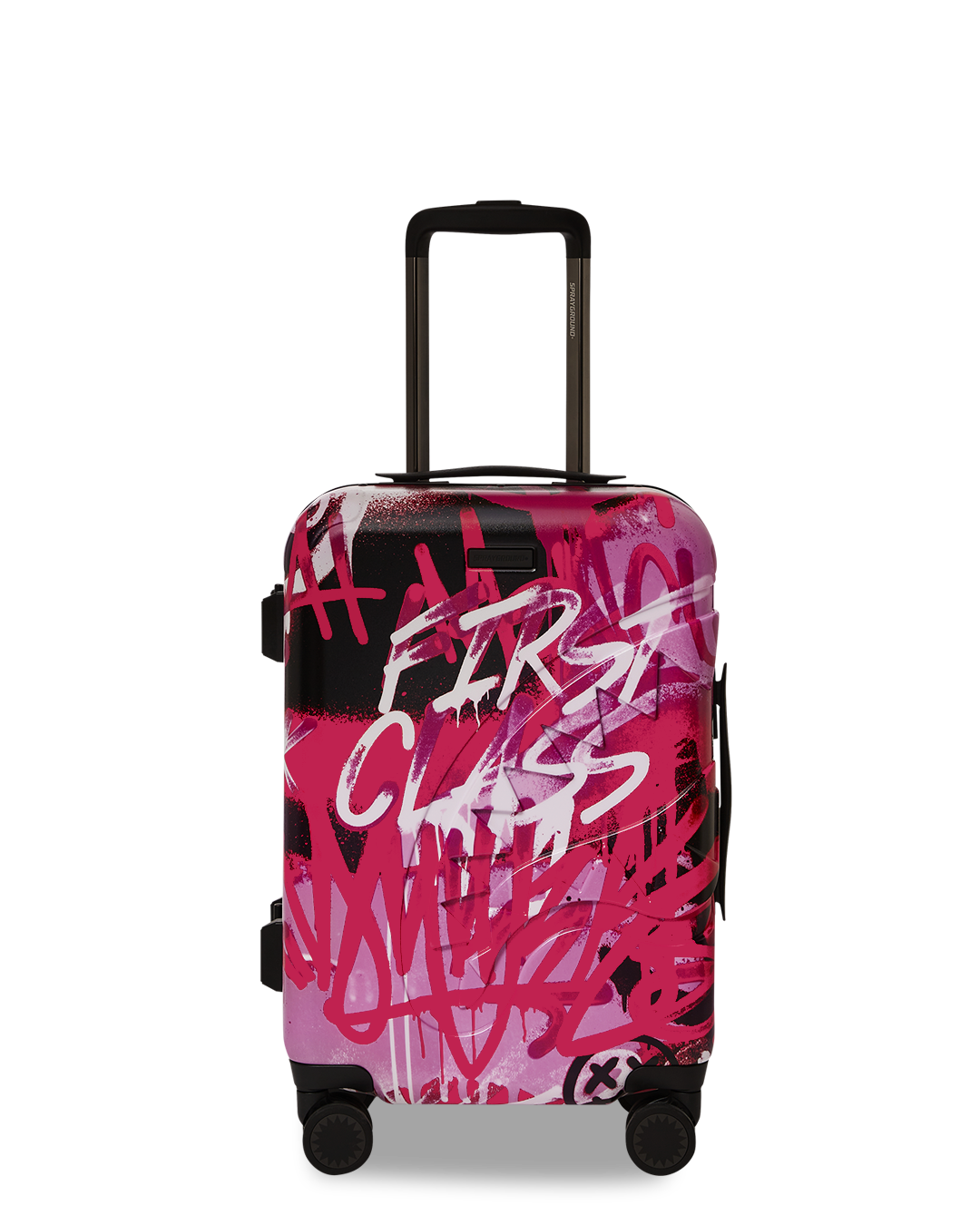 Spinner wheels and telescoping handle of durable hard-shell luggage