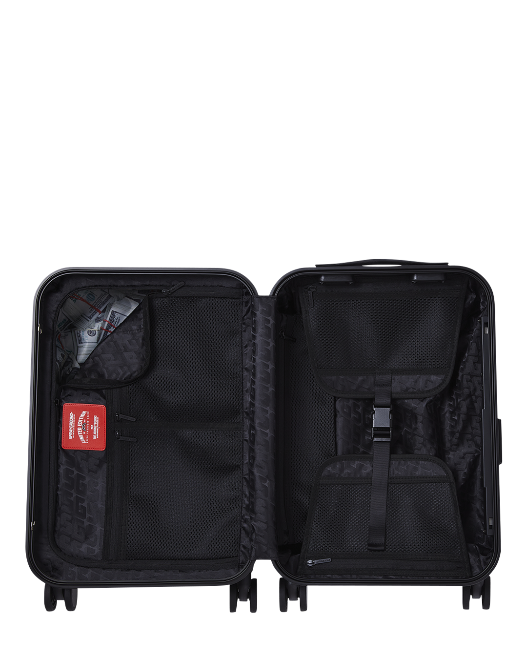 JetBlack hardshell carry-on luggage from a side angle, showcasing its sleek design.