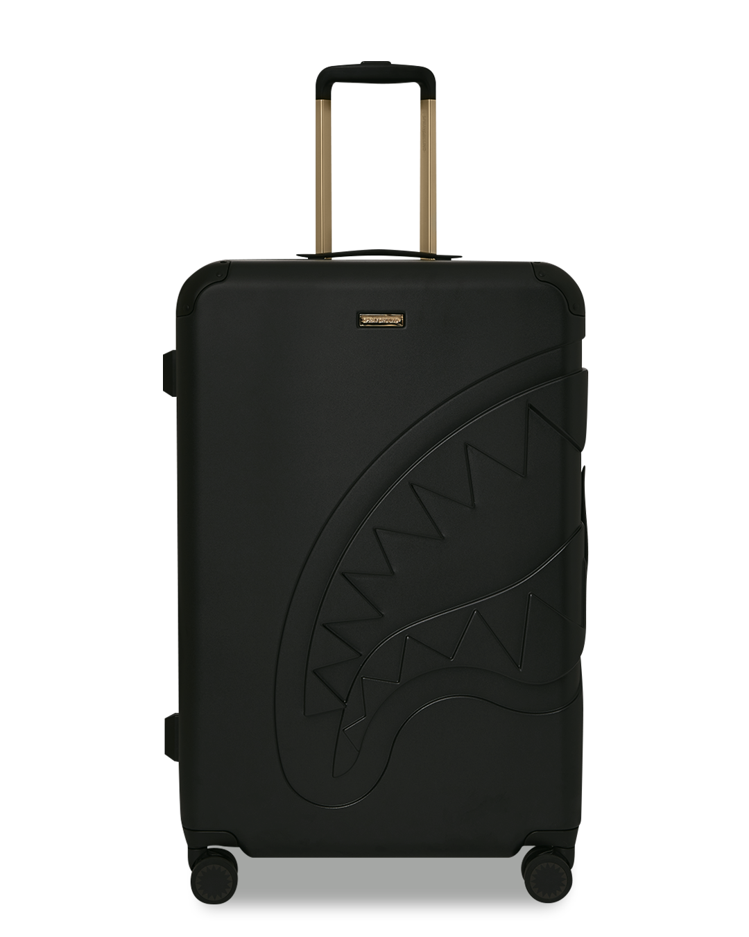 Side profile of full-size JetBlack luggage on a city street.