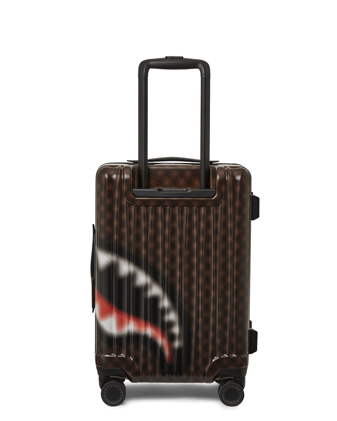 Interior of carry-on luggage showing organization pockets and compression straps