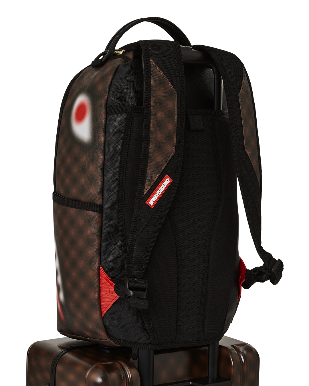 Front view of the polycarbonate suitcase with shark sculpture design
