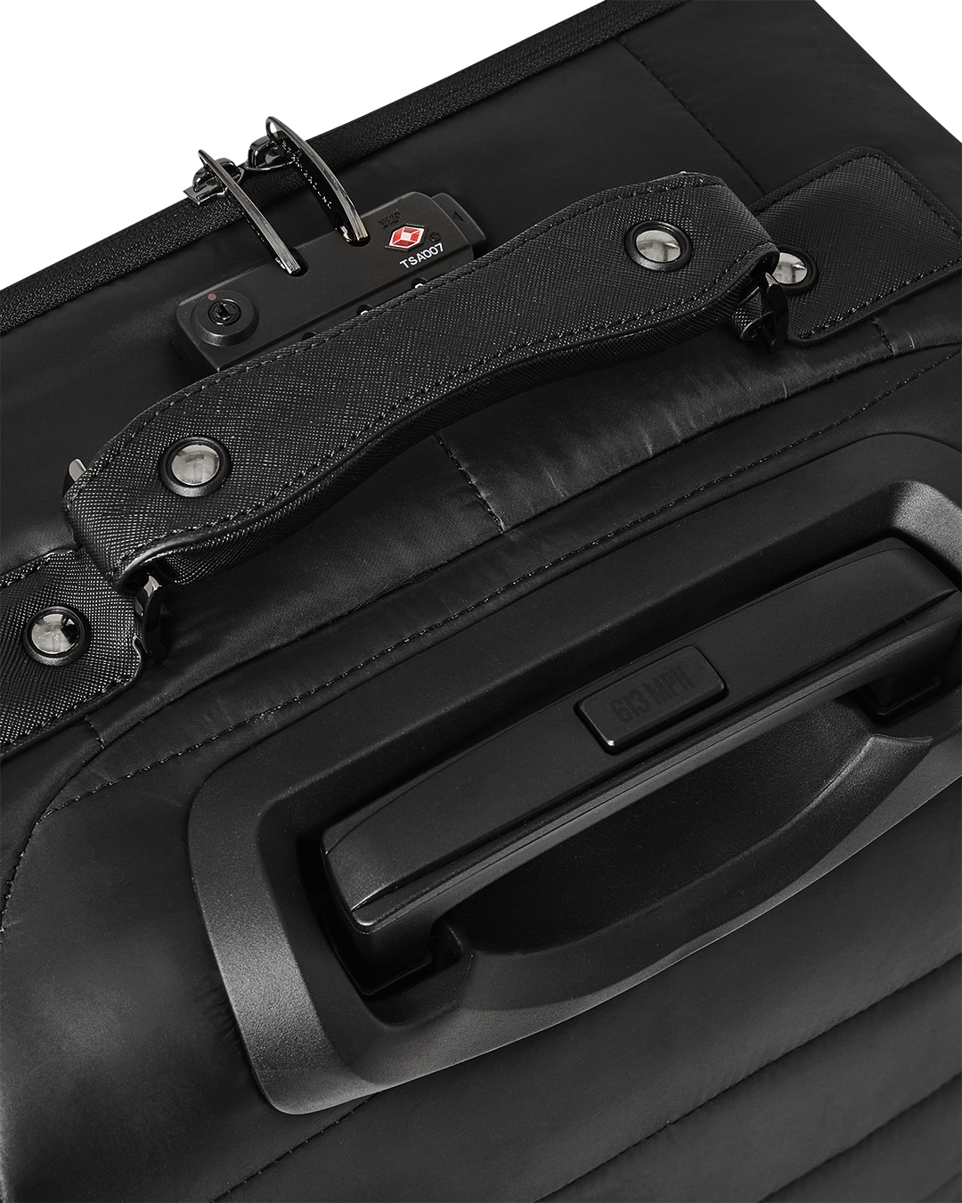 Snowwstorm Puffer Imperial carry-on luggage with 4 dual spinning wheels in action