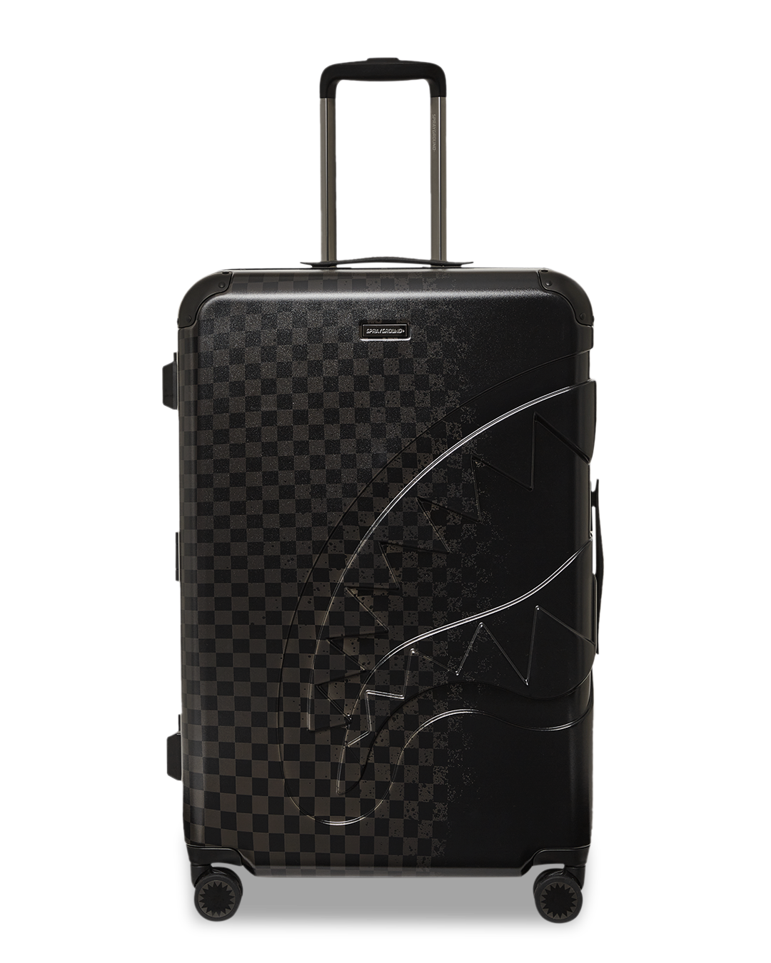 Full view of the lightweight suitcase with spinner wheels in an airport setting