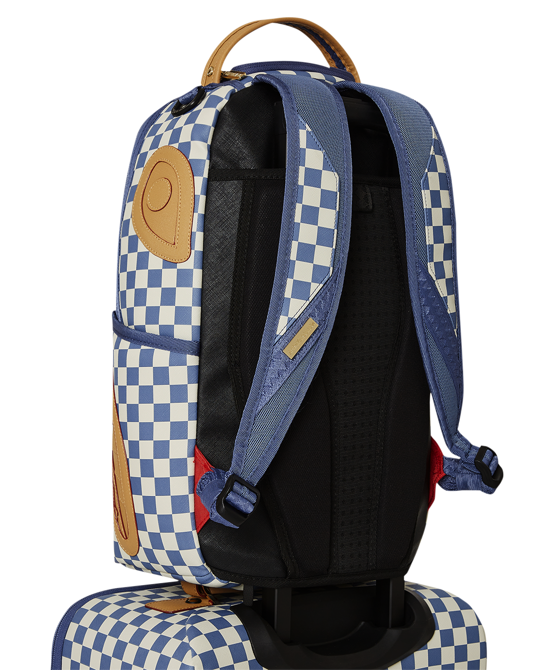 Open interior of the spinner suitcase with mesh pockets and zippered compartments