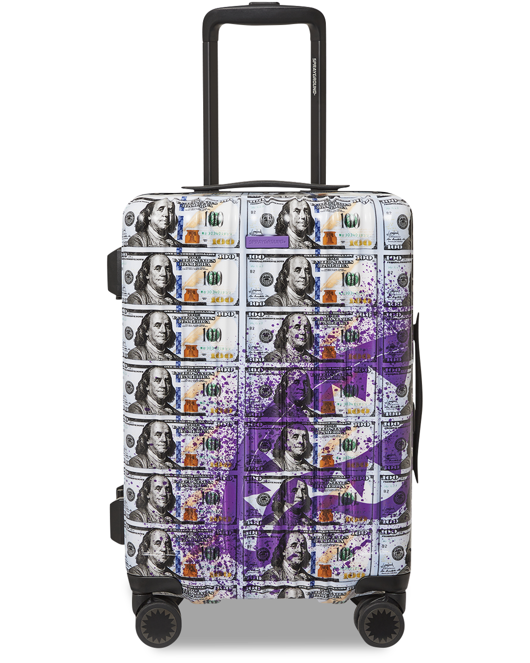 The interior of the hardshell carry-on luggage features multiple pockets and compression straps for maximum organization.
