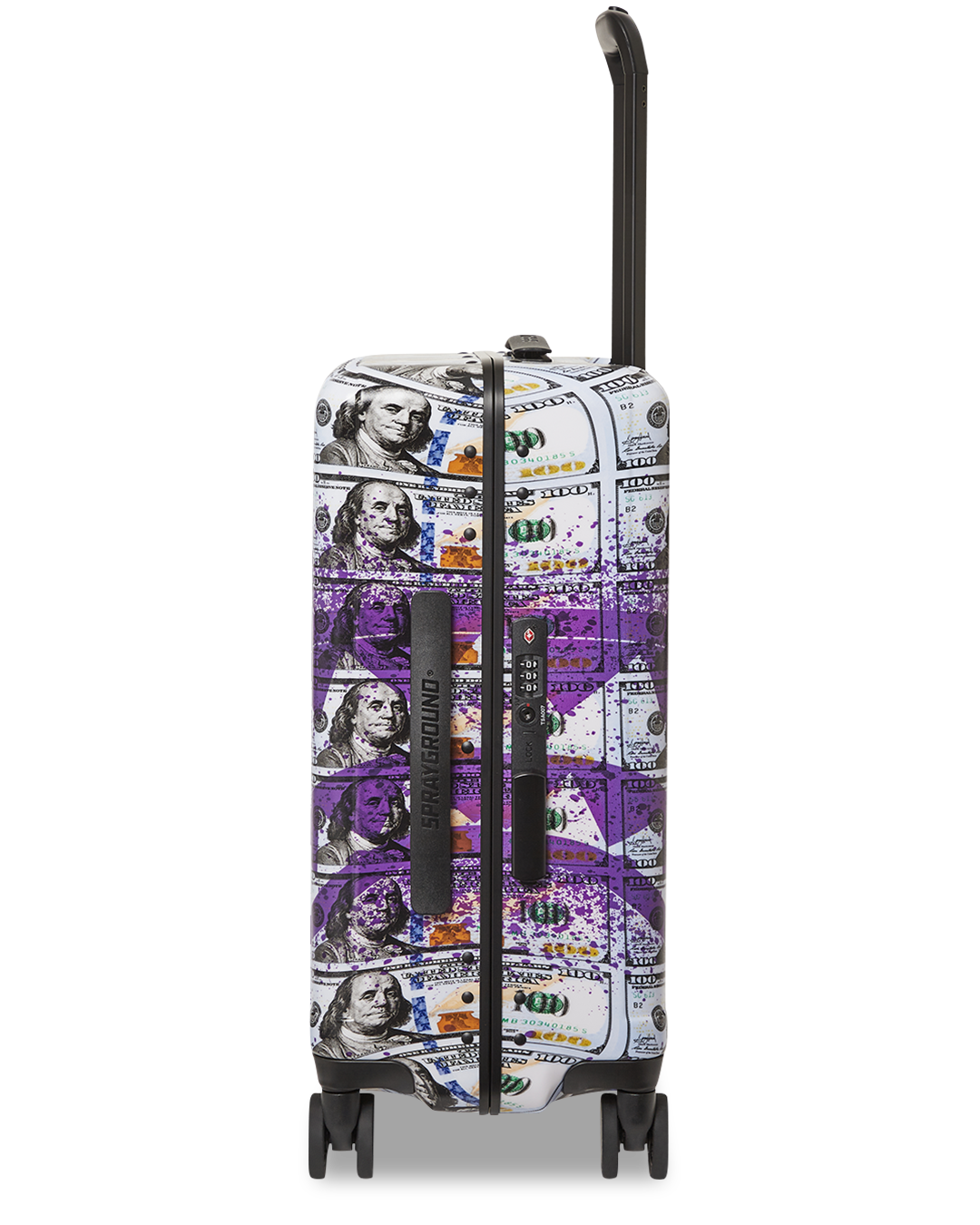Billions in the Bank hardshell carry-on luggage with a sleek, modern design and patented shark sculpture.