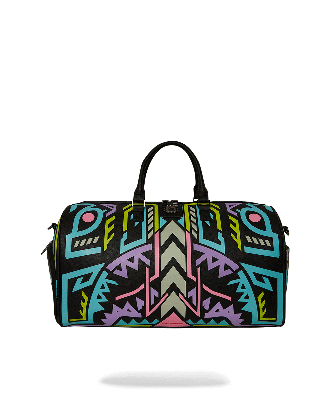 Close-up of the glow in the dark designer duffle bag showcasing the unique abstract design.