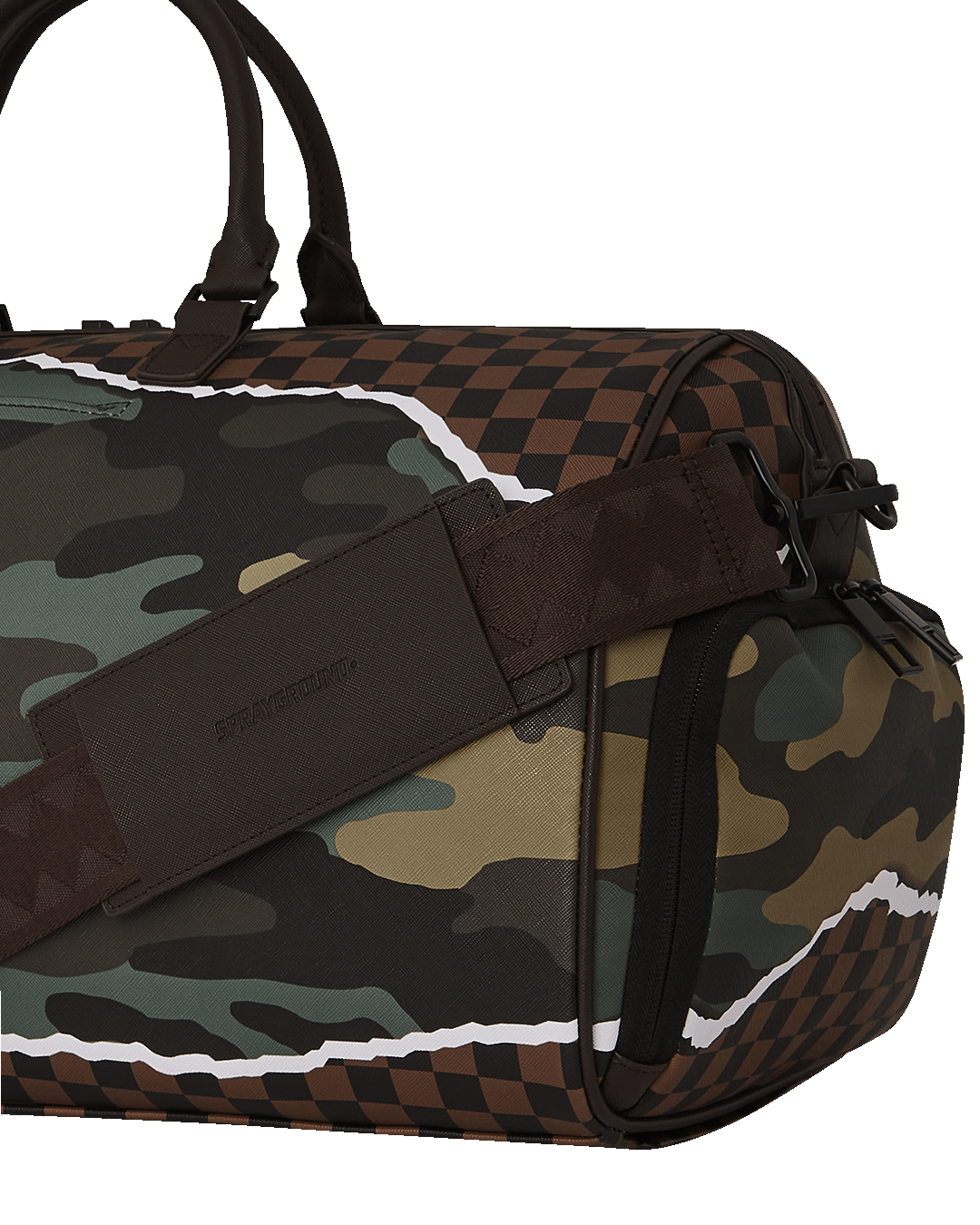 Stylish duffle bag paired with a Louis Vuitton suitcase for luxury travel