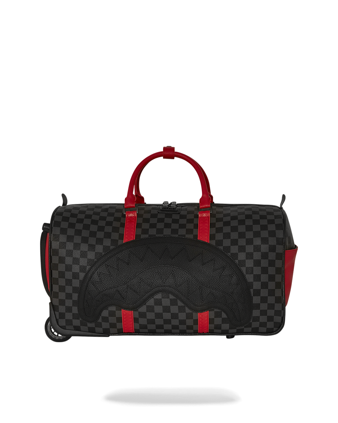 Side view highlighting exterior shoe pocket and side zipper pocket