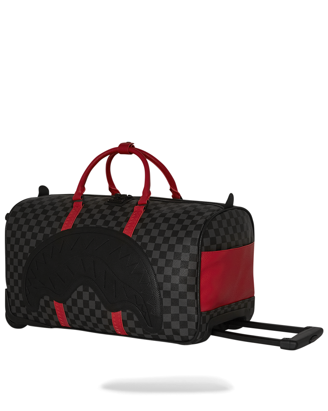Interior of the leather duffle showing spacious compartments and slip pockets