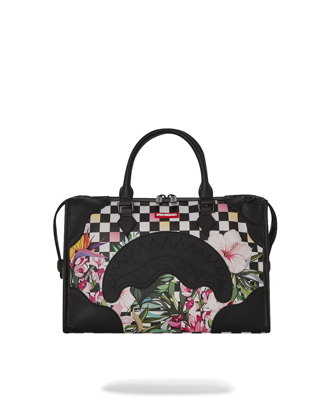 Pyramid mini duffle bag showcasing adjustable crossbody strap and sleek design.