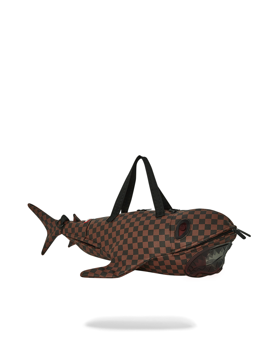 Front view of the Sharks in Paris clear medium duffle bag showing sharkmouth design