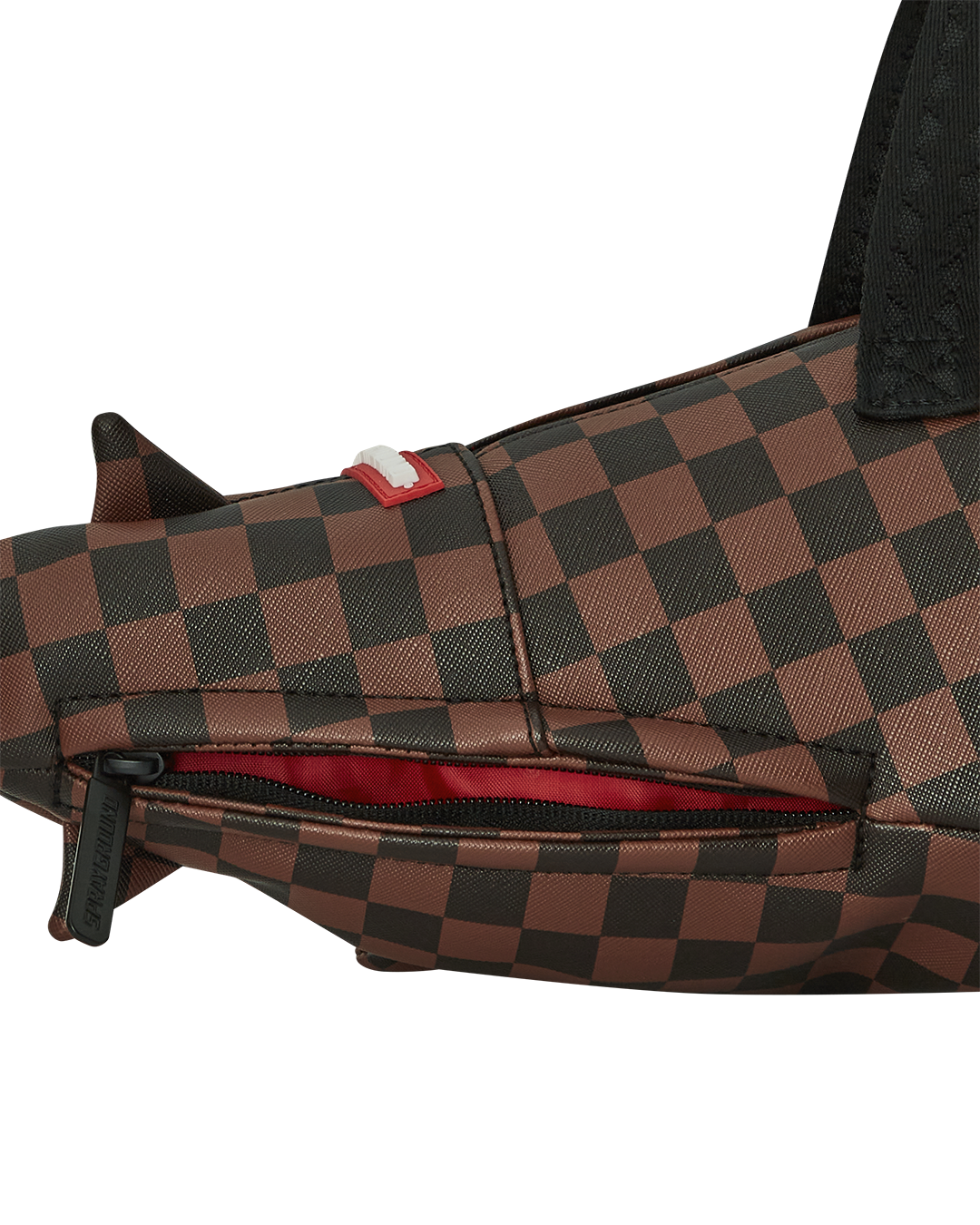 Front view of the Sharks in Paris clear medium duffle bag showing sharkmouth design