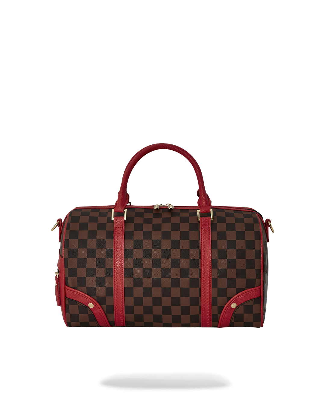 Close-up of faux leather texture on mini duffle bag